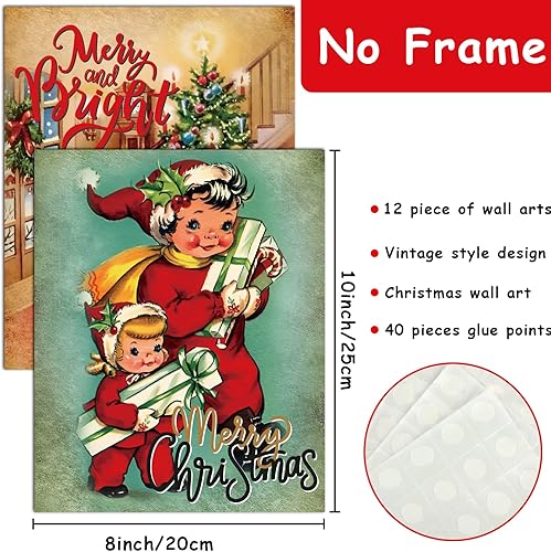 Miniatura 2 de 12 piezas de arte de pared de Navidad, decoración de pared de Navidad, Navidad, Navidad, Navidad, Navidad, muñeco de nieve, niña, póster de arte