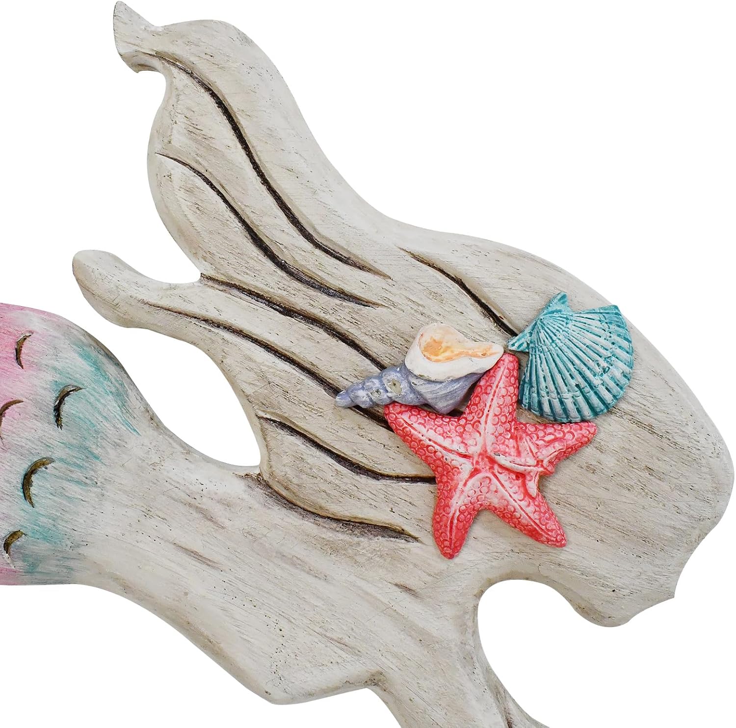 Linfevisi Wood Mermaid Decor Nautical Wall Art Hanging Sculpture Wall Statue Mermaid Wall Decor Plaque Beach House Coastal Ocean Sea Marine Themed Bathroom Swimming Pool Decorations 17X6.5 Inch Pink