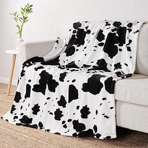 Cozy Bliss Cow Print Fleece Throw Blanket, 50"×60", Black White