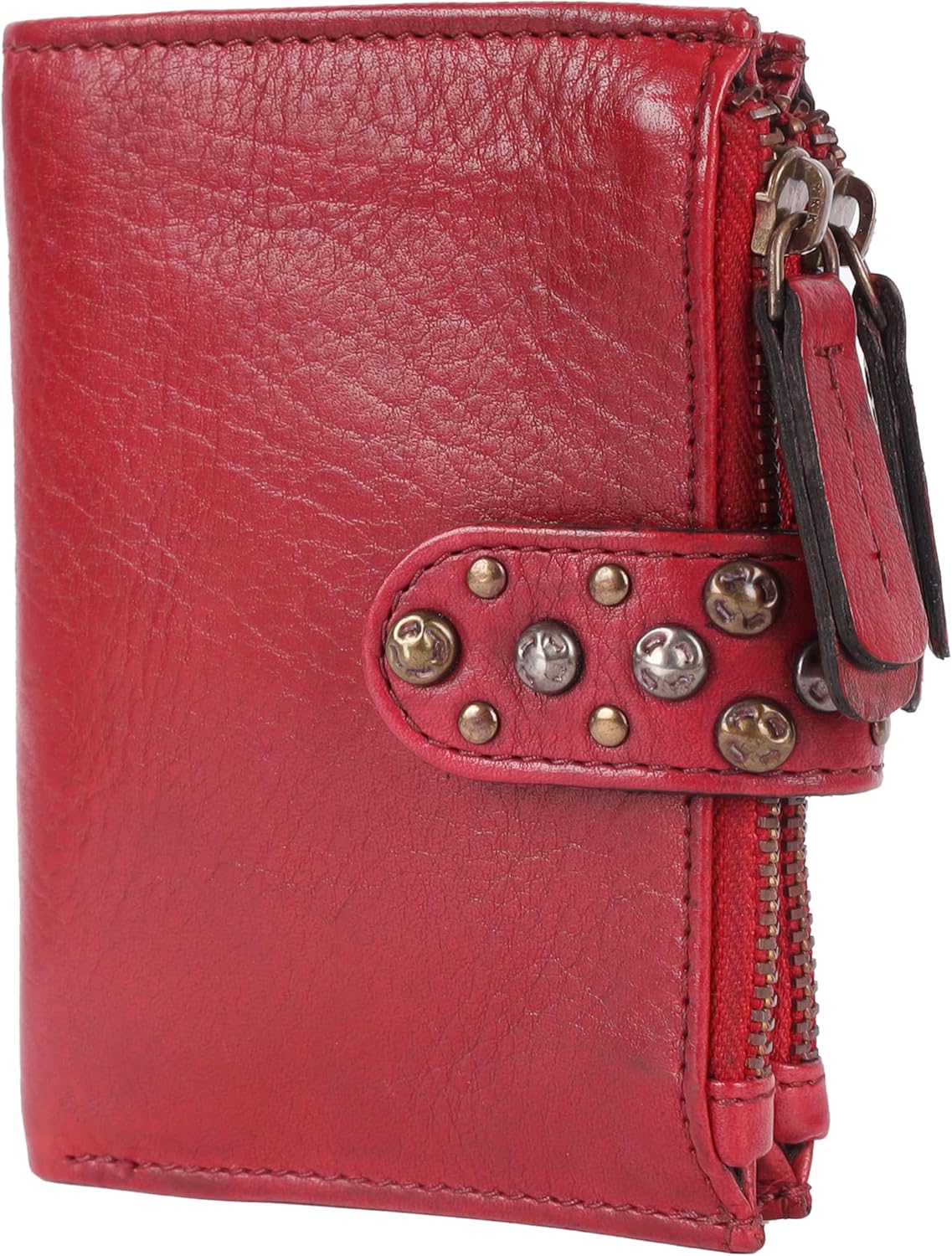 4.75 Inch Genuine Italian Leather Boho Studded Bifold Wallet – Zipper Coin Purse & Credit Card Holder for Women (Red) - Image 6