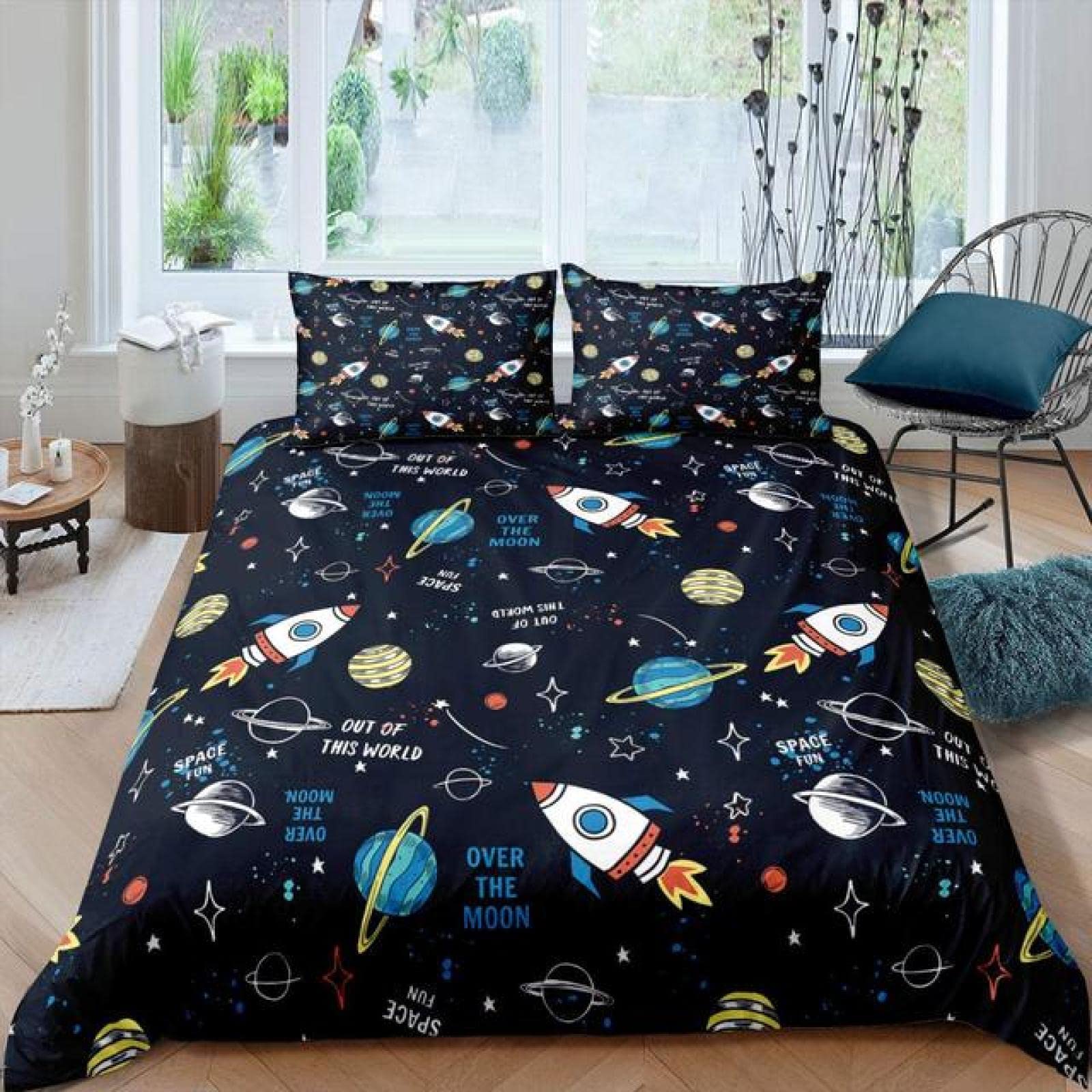 Pościel 200 x 220 cm, zestaw pościeli z rakietą z zamkiem błyskawicznym, dla dorosłych, młodzieży, dzieci, miękka, oddychająca poszewka na kołdrę z mikrofibry + 2 poszewki na poduszkę 80 x 80