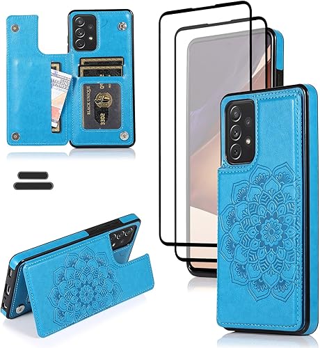 Miniatura 8 de Funda tipo cartera para Galaxy A52 (5G) de 6.5 pulgadas con tarjetero, diseño de mandala en relieve de piel sintética con doble cierre magnético,