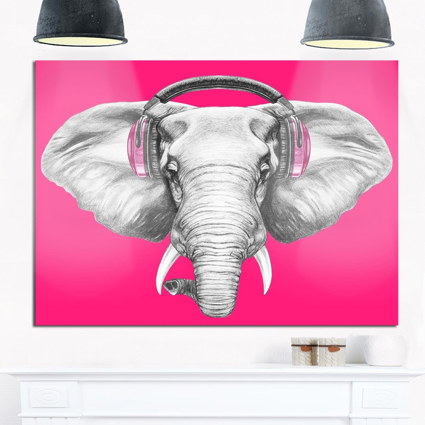 Amazon.com: Designart Elephant with Headphones-Contemporary Animal Art ...