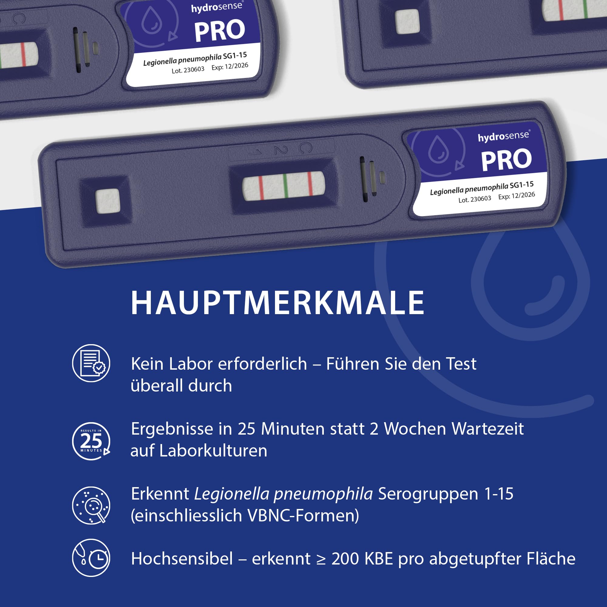 PRO Ultra Legionellen-Abstrich-Test – Oberflächen- und Biofilm-Nachweis | 1 Test auf Legionella pneumophila (Sg 1–15) | Erkennt 200 CFU pro Tupfer Bereich
