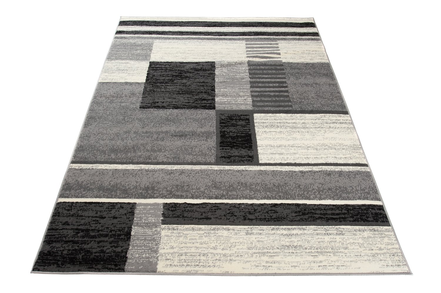 Tapiso QMEGA nowoczesny dywan z krótkim włosiem, melanż, czarno-szary, kremowy, abstrakcyjne paski, kwadratowy wzór, do salonu, sypialni, Ökotex 250 x 300 cm