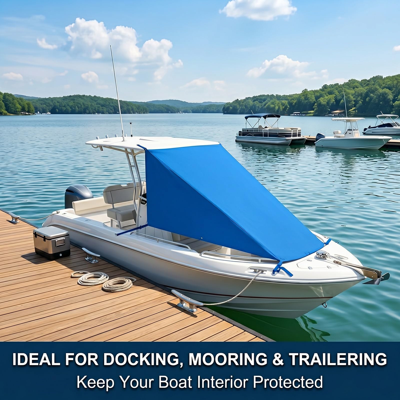 Auvent Avant T-Top pour Couverture de Bateau, Tissu Oxford 600D Imperméable, Auvent Solaire avec Protection UV50+ pour la Plupart des Bateaux à Console Centrale(Gray,108"x120" (275x305 cm))