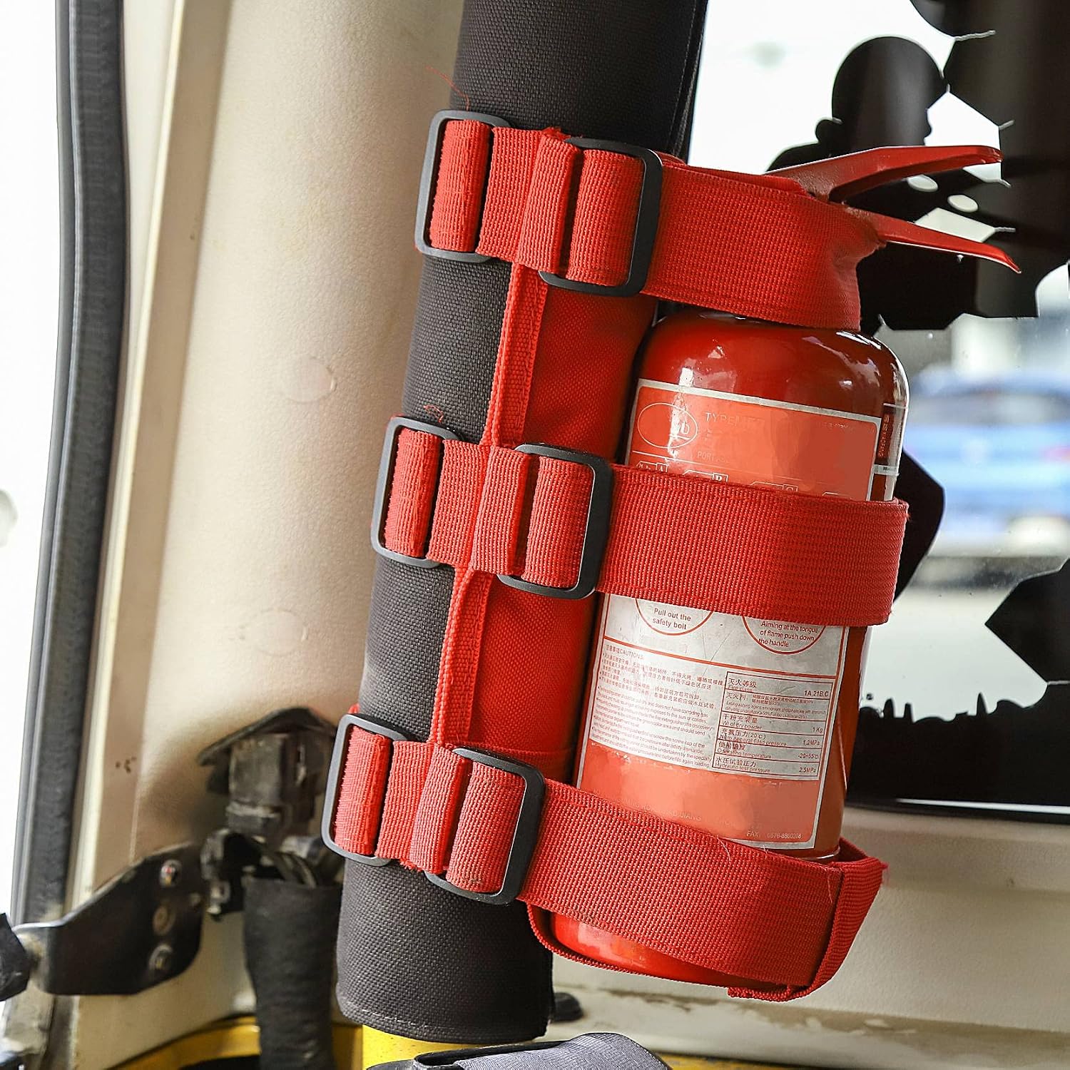 Voodonala Adjustable Roll Bar Fire Extinguisher Mount Holder 3 lb for Jeep Wrangler Unlimited CJ YJ LJ TJ JK JKU JL JLU 4XE,Red