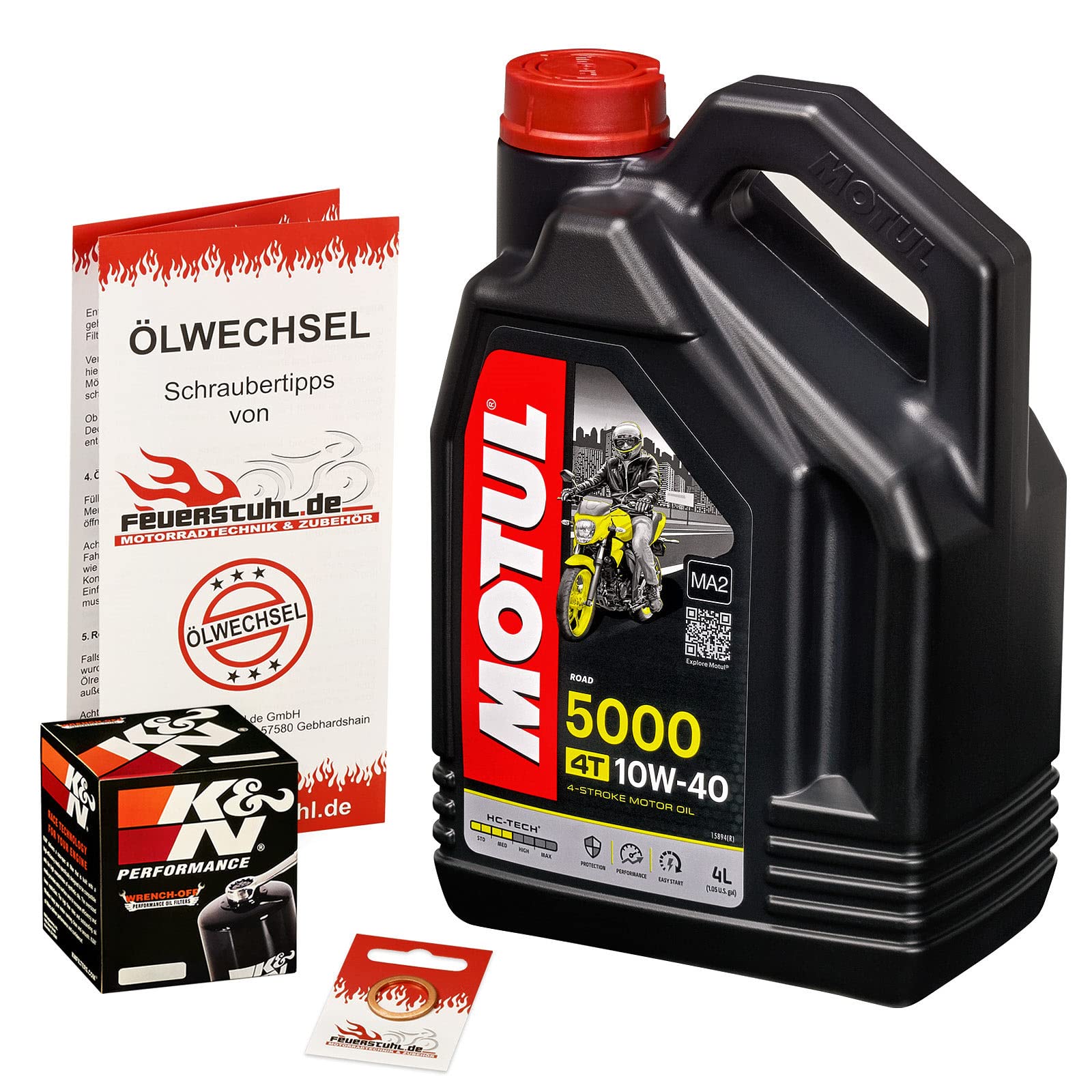Motul 10W-40 Öl + K&N Ölfilter für Kawasaki Z 1000 /SE/SX, 07-15, ZRT00B/D/F/G/L - Ölwechselset inkl. Motoröl, Filter, Dichtring | Ölwechsel Set mit Motul 5000 10W-40 Motoröl, K&N Ölfilter und Dichtring(en)