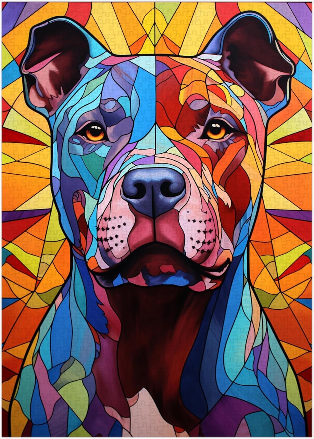 Stained Glass Pit Bull Jigsaw Puzzle 300/500/1000 Piece (1000pc (50×75cm))