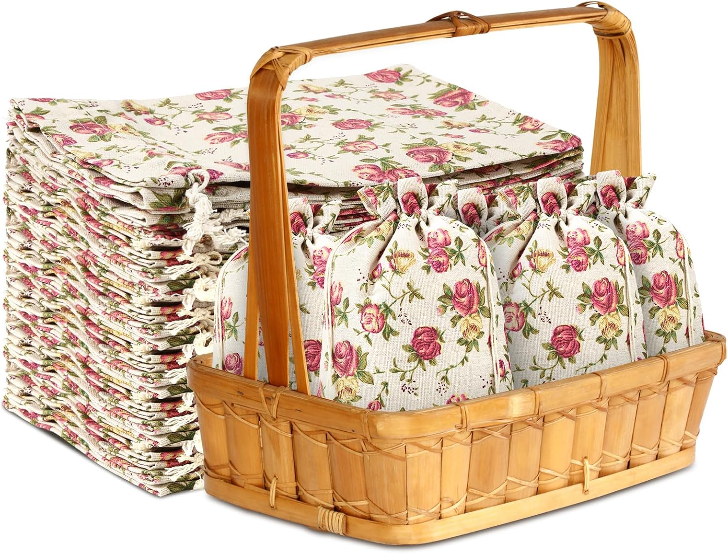 Pangda 30 Pieces Small Size Rose Drawstring Bags Burlap