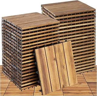 tectake&reg; Lot de 40 Dalles clipsables exterieur Caillebotis exterieur Dalle Bois R&eacute;sistant aux intemp&eacute;ries pour Rev&ecirc;tement de sol ext&eacute;rieur Terrasse Balcon Veranda Abri de jardin Spa