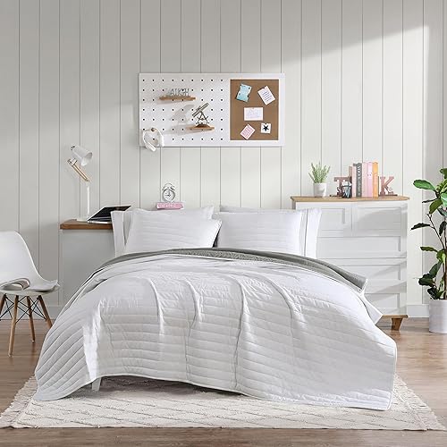 Miniatura 4 de 1888 Mills True Classics - Juego de edredón de microfibra, tamaño individual, blancogris