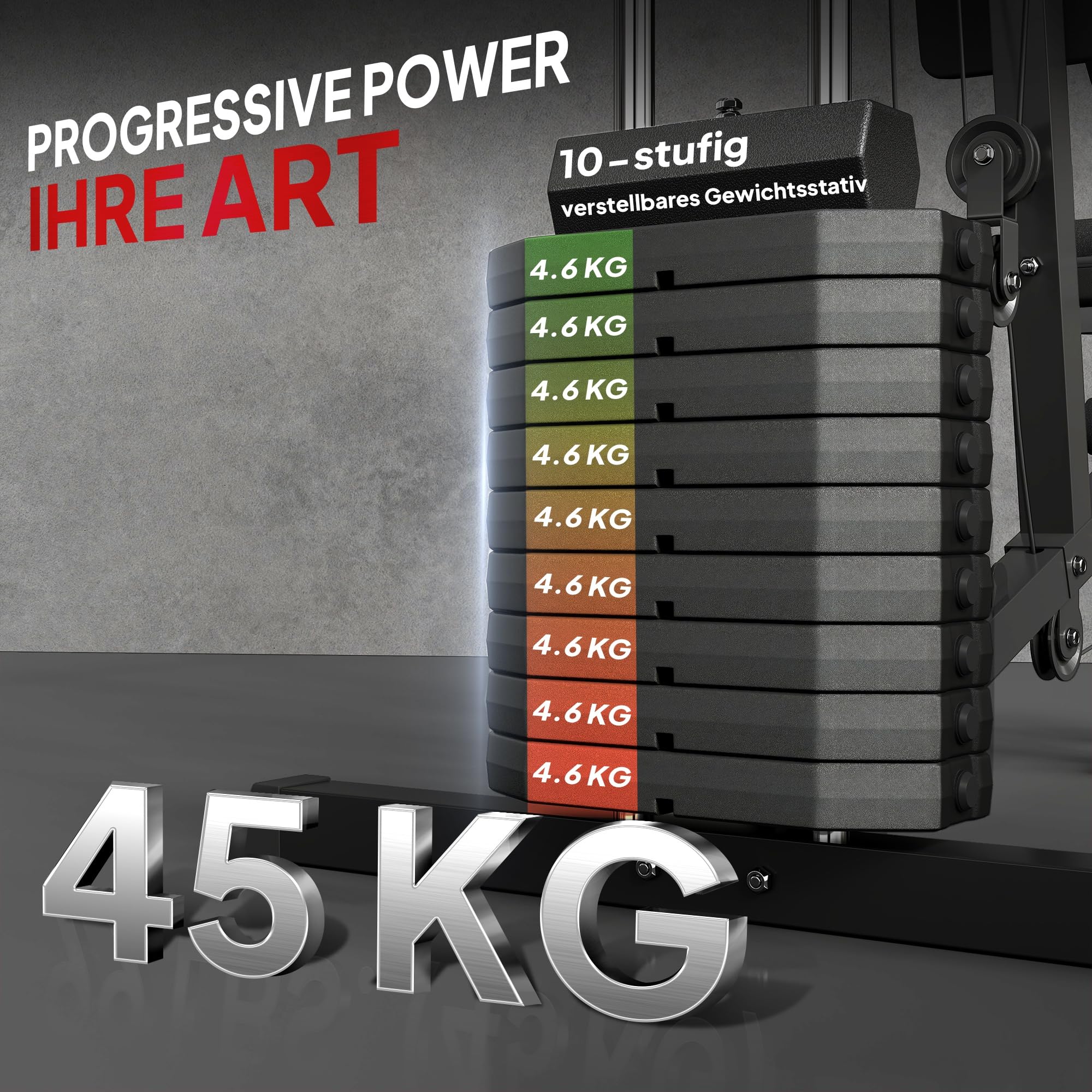 HOMCOM Kraftstation für Zuhause Fitnessstation mit Latzuggerät, Kabelzug, kurzer Bizepsstange, Brustpresse, Beintrainer, Butterfly-Maschine 45kg Gewichten Multifunktion Fitnessstation Schwarz