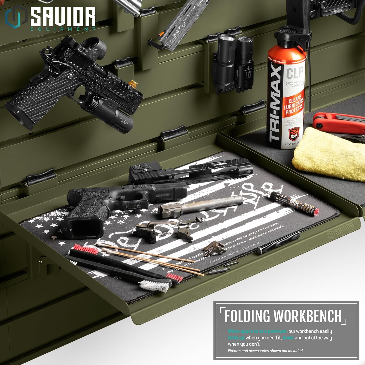 Savior Equipment Wall Rack System Heavy-Duty Steel Folding Table Workbench Shelf Collapsible Wall Mount Hanger, 17" Green