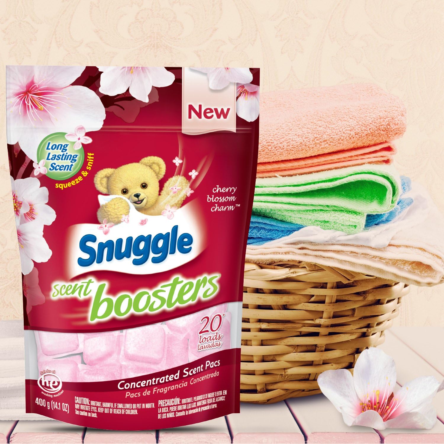 Snuggle Laundry Scent Boosters Concentrated Scent Pacs, Cherry Blossom Charm, Pouch, 20 Count
