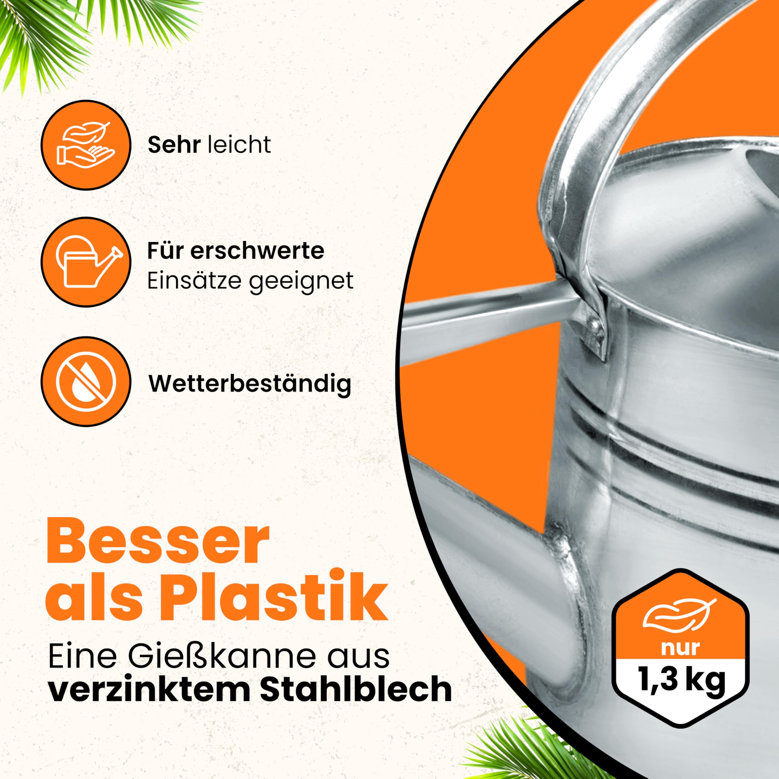 HRB Zinkgießkanne 10 L, Gießkanne feuerverzinkt, langlebige Metallgießkanne für den Innen- und Außenbereich Giesskanne mit Gießbrause Bewässerungssystem (Silber, Zinkgießkanne, 10 L)