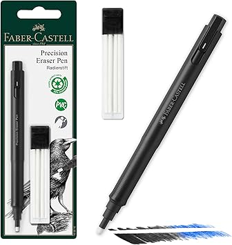 Faber-Castell 185610 - Eraser Pen Precision Eraser Pen, Includes Refill Eraser, for Professionals and Hobby Artists, White