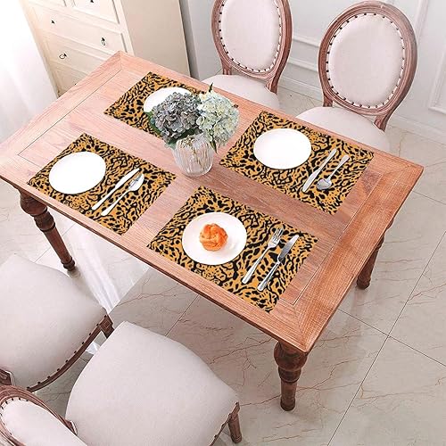 Miniatura 4 de 6 PCS PVC Placemats Set Place Mats Animal Print Pattern Non-Slip Weave Place Mats 12" x 18" Farmhouse Table Mat Set for Family Dinners Wedding