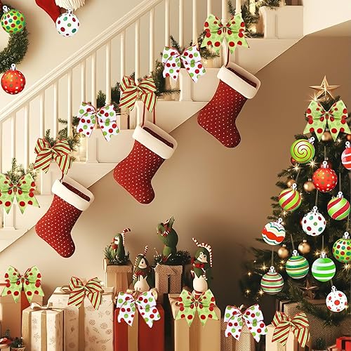 Miniatura 6 de Adornos de árbol de Navidad de bastón de caramelo, 18 piezas, juego de decoración de Navidad de madera con 12 bastones de caramelo de madera