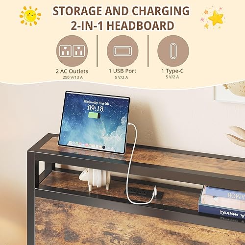 Vista 4 de IRONCK Sofá cama individual con nido, marco de cama de metal resistente con cabecera de almacenamiento y estación de carga, cama nido desplegable