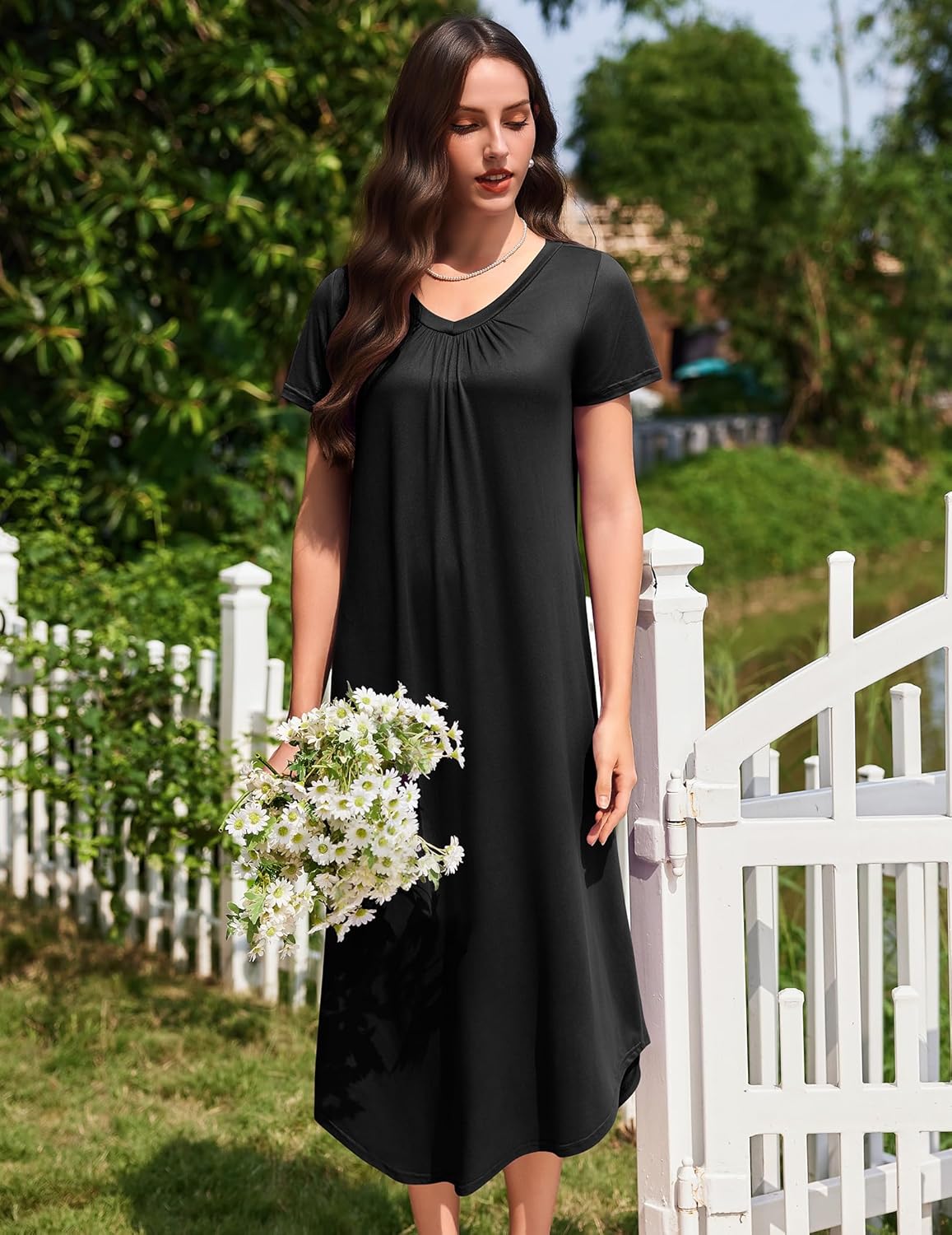 Ekouaer 3 Pack Long Nightgowns for Women Plus Size House Dress Short Sleeve Night Gown V Neck Casual Nightshirt M-5XL - Image 5