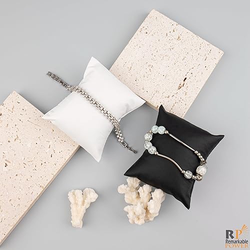 Vista 3 de RP Remarkable Power, Paquete de 10 almohadas de reloj de piel sintética negra y blanca para exhibición de joyas, pulsera para caja de regalo