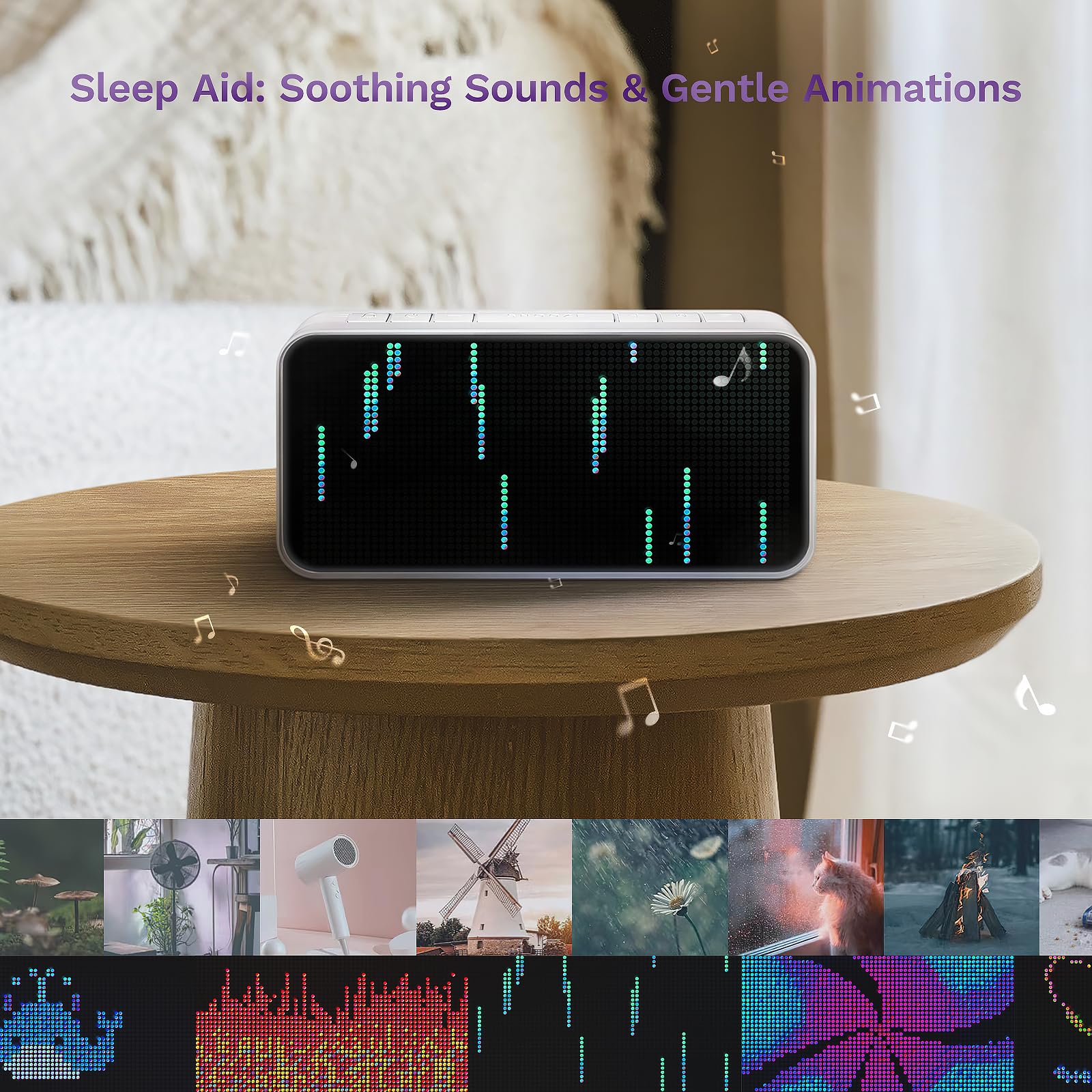 Dekala Pixel-LED Smart Wecker, Digitaler Nachttischwecker mit Dual-Alarm & Snooze, laut für Tiefschläfer, Wetter-, Temperatur- & Feuchtigkeitsanzeige, App-Steuerung & automatische Zeitsynchronisation