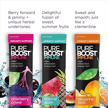 Pureboost Sugar Free Clean Energy & Immune Support Drink Mix Variety Pack, Combo Pack 10 Count, Refreshing Energy Booster with B12 Vitamins, Electrolytes, Antioxidants, Superfoods and No Sucralose
