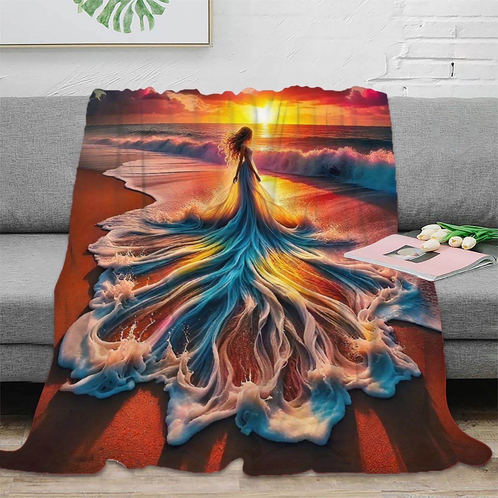 Couverture en peluche microfibre douce et chaude motif 3D robe de beauté pour lit