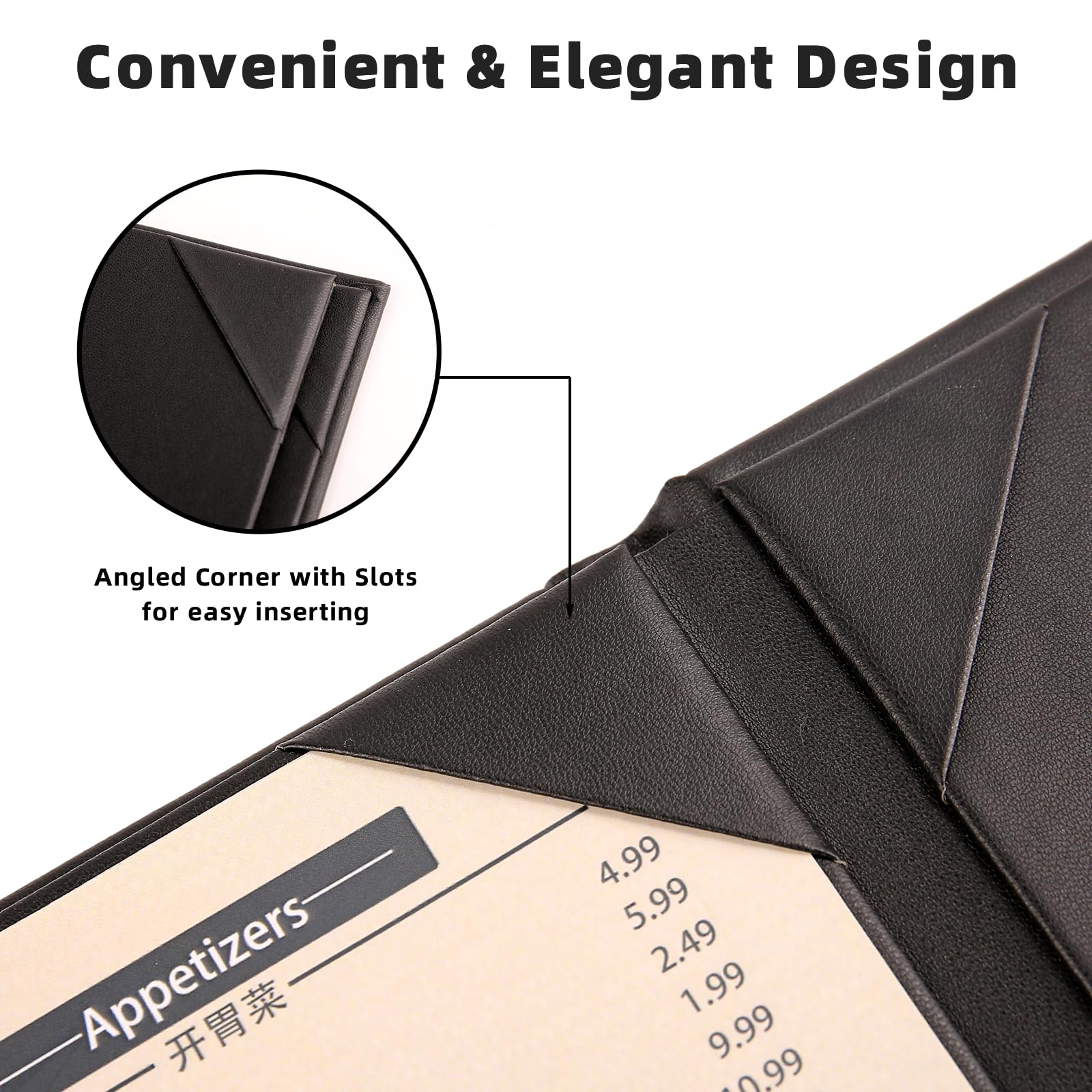 Premium Leather Menu Covers - Set of 10 Double-Sided Table Tent Cards for Restaurant, Dinner Party, and Bar Menus - Includes Bill Holder and Reserved Seating Signs - Easy to Clean and Foldable