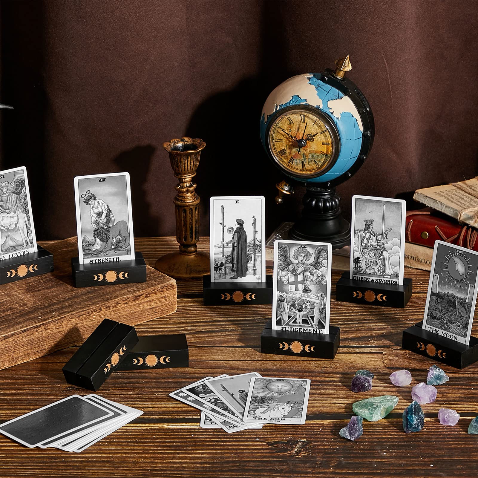 12 Pcs Wood Card Holders Moon Phase Card Display Sign Table Number Stands Name Holder for Wedding Party Events Decoration