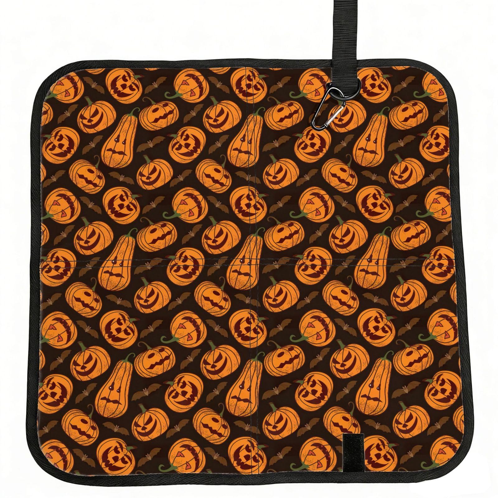 SDEGTHO Halloween Pumpkin Printed Foldable Seat Pad with Closure, Lightweight Cushion for Airplane Travel Camping