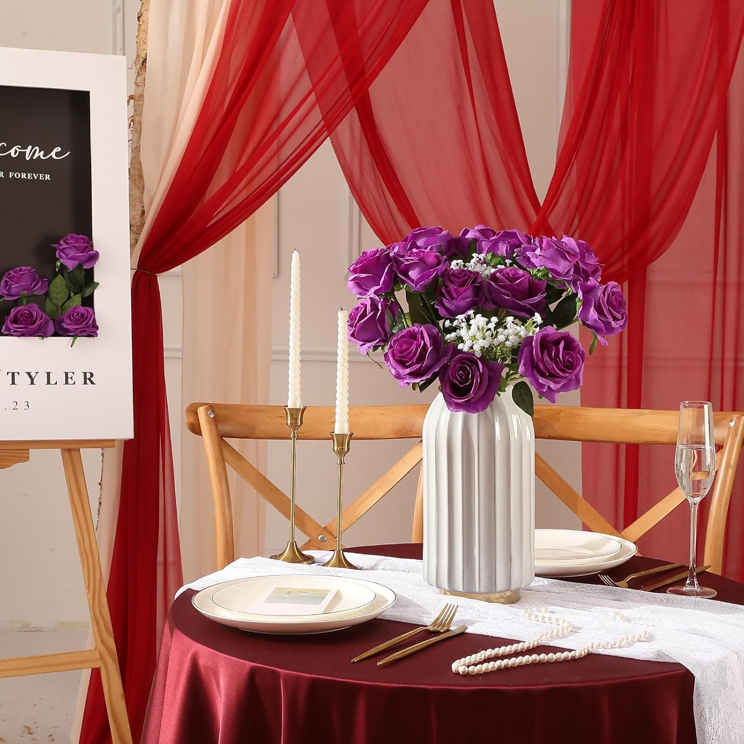 Tifuly Purple Roses Artificial Flowers - 12 pcs Realistic Single Long Stem Fake Silk Roses Bouquet for Party Home Wedding Centerpiece Office DIY Decor - Image 7