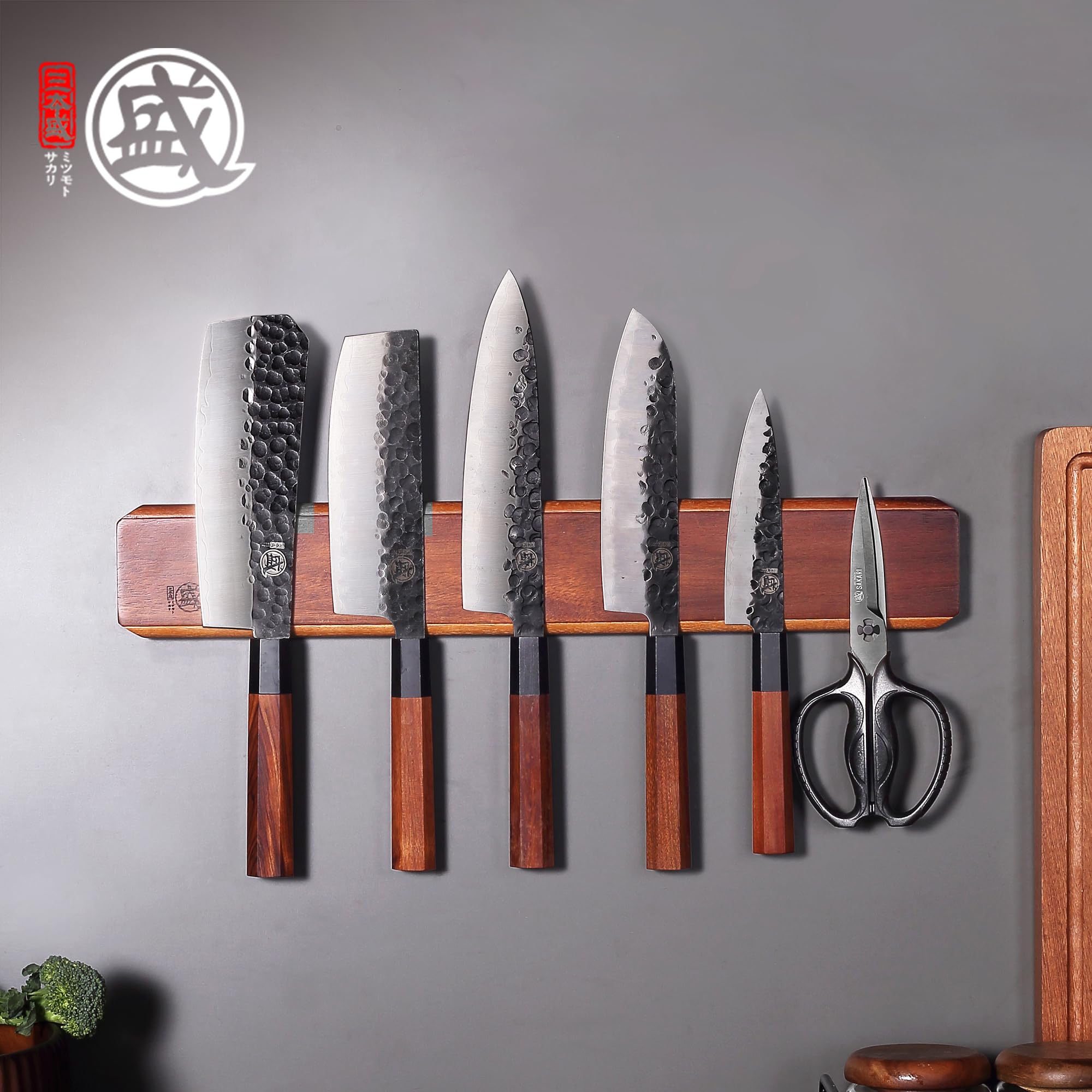 MITSUMOTO SAKARI Support Magnétique pour Couteaux 50 cm, Support Mural pour Couteaux de Cuisine,Support en Bois sans Trous pour Couteaux,pour Ranger les Ustensiles de Cuisine
