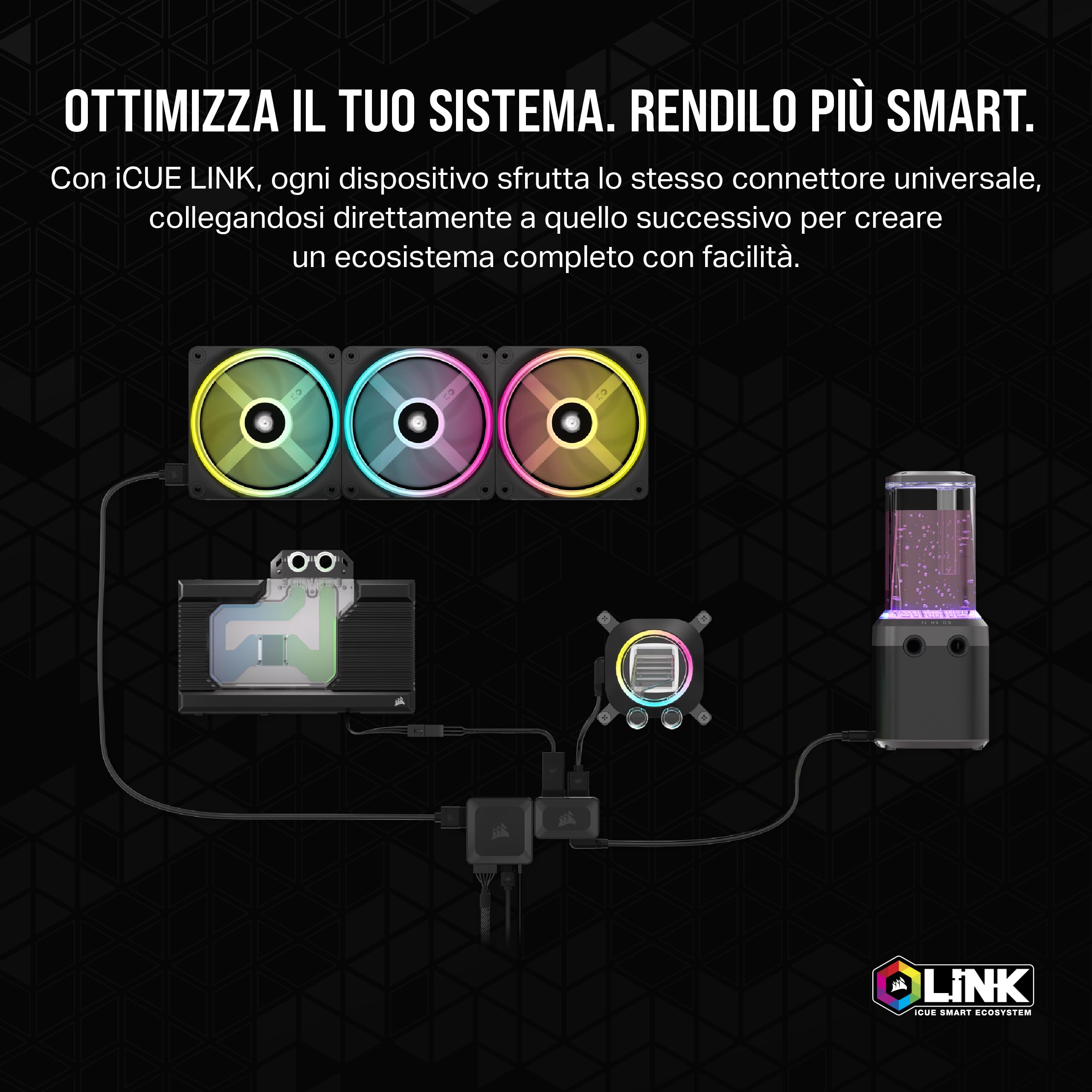 CORSAIR Hydro X Series iCUE LINK XH405i Kit Custom Loop – Waterblock per CPU XC7 ELITE – Pompa Serbatoio XD5 ELITE D5 – Radiatore XR5 da 360 mm – 3 Ventole QX120 RGB – Grigio Acciaio