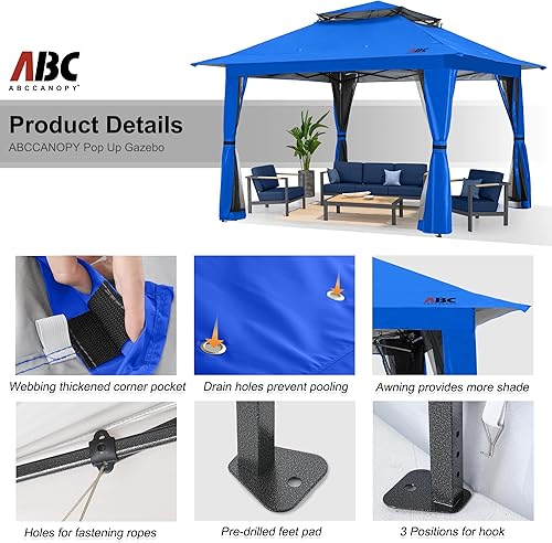 Miniatura 2 de ABCCANOPY 13x13 Gazebo desplegable, tienda de campaña al aire libre, refugio instantáneo con pantalla y mosquitero para patio, jardín, patio