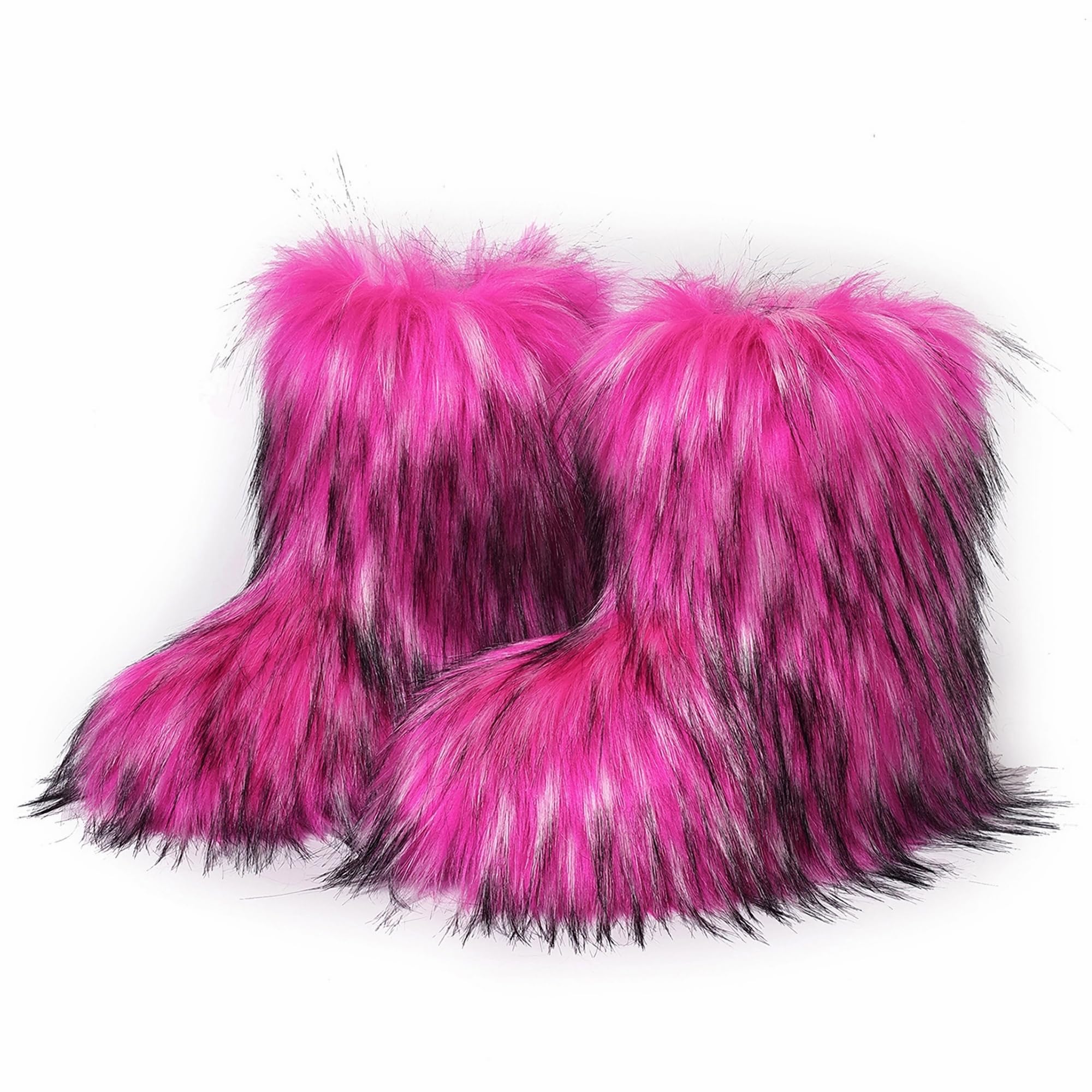 Women Faux Fur Furry Boot Fluffy Mid Calf Snow Boots Round Toe Suede Comfy Warm Flat Shoes Winter