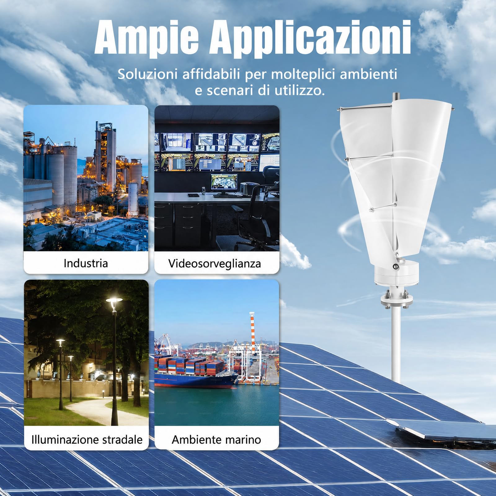 Generatore eolico verticale, 40 x 71 cm, generatore eolico, per casa, bianco, alluminio e ferro, pronto per il collegamento, per camper, barca, giardino
