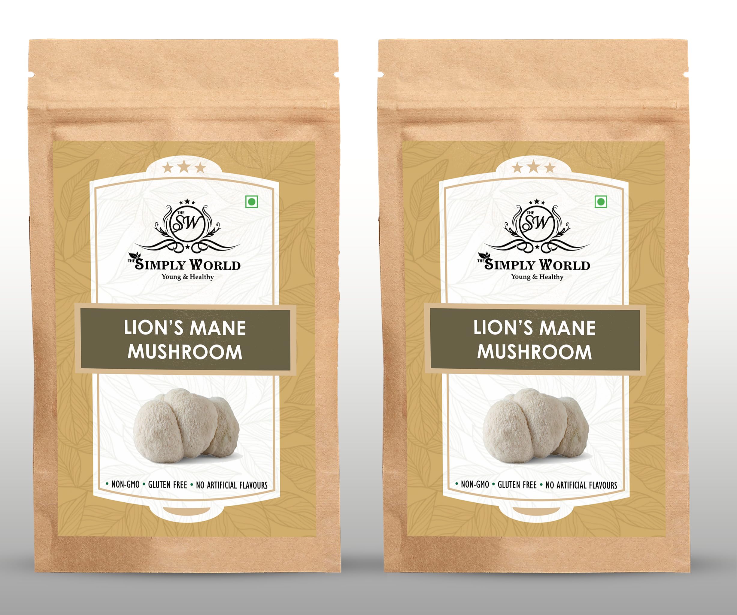 THE SIMPLY WORLD Lion's Mane Mushroom Extract, 120g (Pack of 2), USDA Organic, 38% Beta Glucans, Memory, Focus, Brain Powder