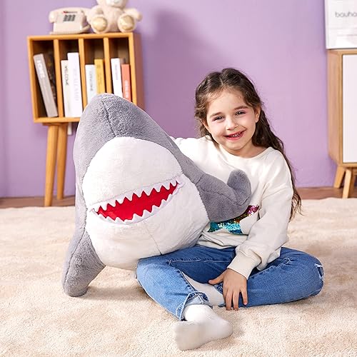 Miniatura 5 de IKASA Juguete de peluche de tiburón grande, tiburón gigante de 39 pulgadas, lindos juguetes suaves jumbo, enorme tamaño grande, esponjoso, de gran