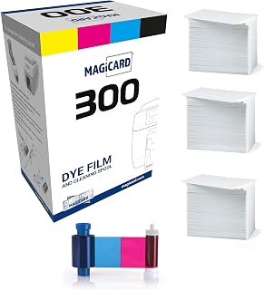 Magicard 300 Printer MC300YMCKO Color Ribbon - YMCKO - 300 Prints with Bodno Premium CR80 30 Mil Graphic Quality PVC Cards - Qty 300