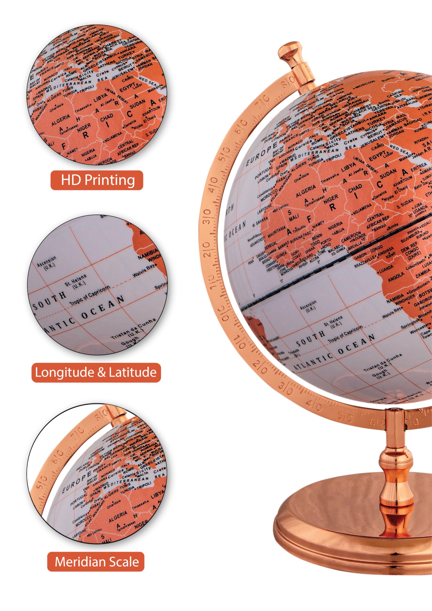 WINNER'S Prime SINGLE JOINT Globe | Height 33 Cm (13.2 Inch) Dia 25 Cm (10 Inch) with Metal Arc & Base | Educational & Decorative Globe (GP1010) 3