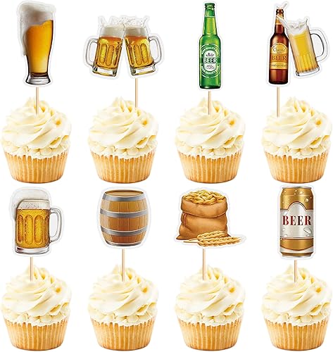 Miniatura 9 de Ercadio Paquete de 24 adornos para cupcakes de Cheers and Beers con taza de cerveza con purpurina para cupcakes, baby shower, cumpleaños, cervezas
