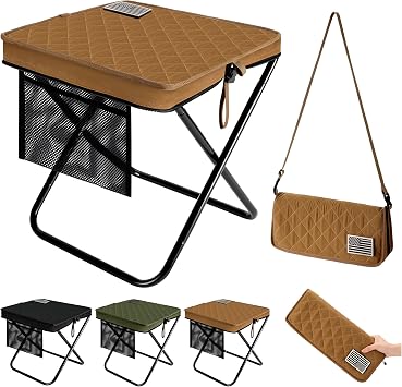 Extra Large Foldable Backpack Stool, Heavy Duty Folding Chair, Thickened Collapsible Portable Pocket Chair, Compact Pocket Size Travel Seat for Fishing, Hiking, Picnic and Outdoor Activities Khaki