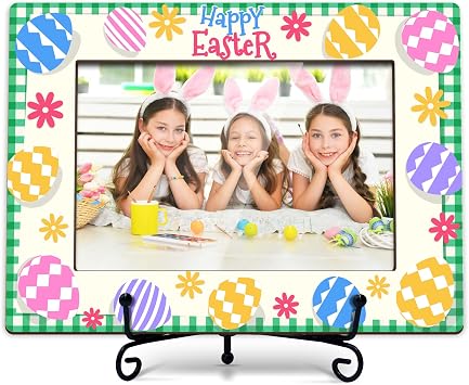 ONDTOM Easter Photo Frame, Easter Picture Frame Gifts, Easter Decorations, Happy Easter Photo Frame, Easter Photo Gifts, Easter Egg 4 x 6 Wood Picture Frame -B03