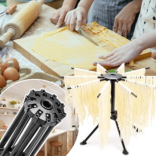 Miniatura 6 de Secador de pasta plegable Cambom - Secador de espaguetis y fideos de plástico con 10 asas de barra en negro