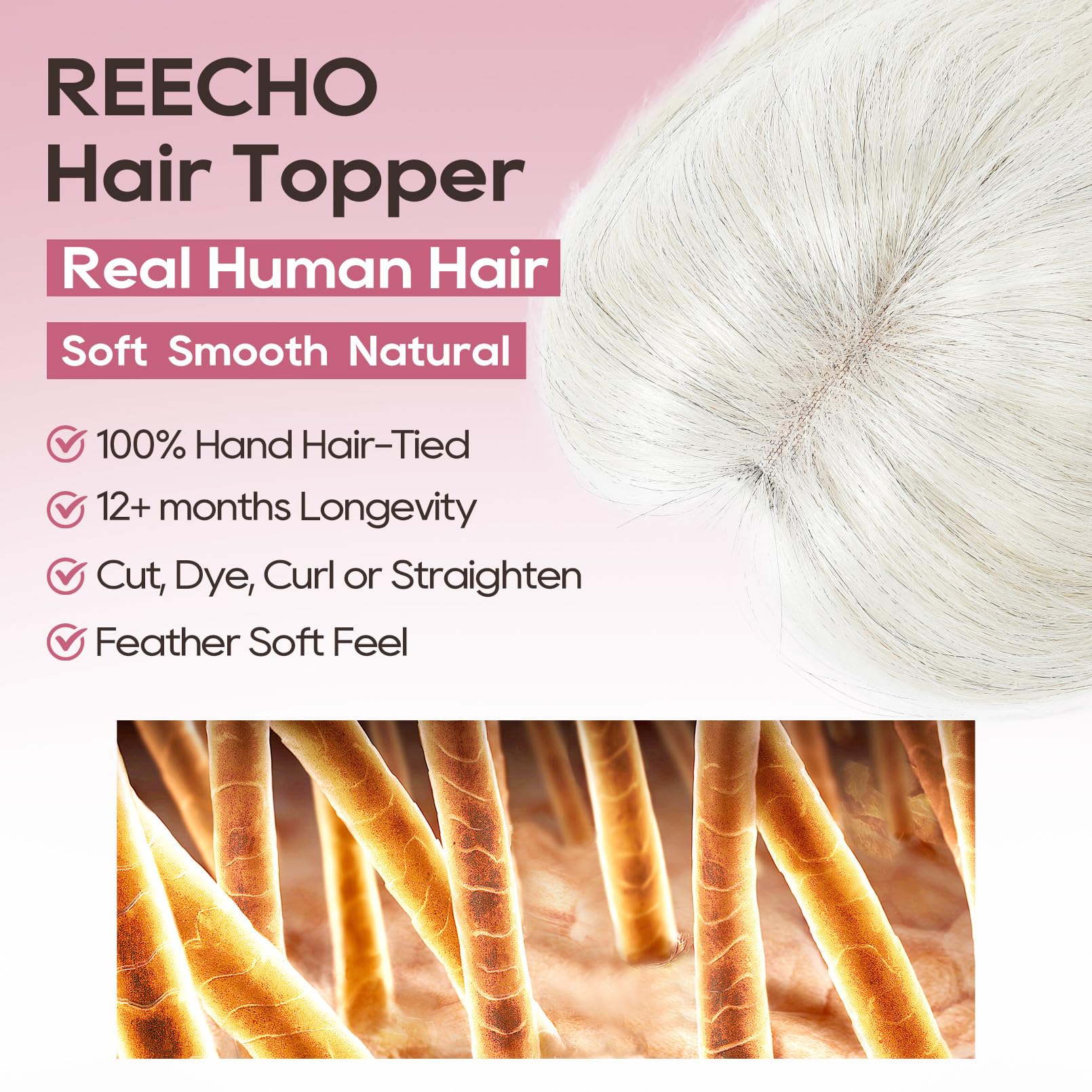 Real Human Hair Topper 10 Inch Clip In For Thinning Crown Lightweight Silk-co 10inch Hair Toppers for Thinning Hair Women Real  main image 2