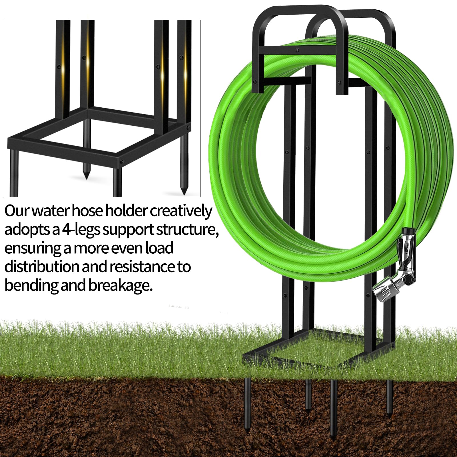 Artigarden Soporte Para Manguera De Jardín, Soporte De Manguera De Agua De Metal De Pie, Resistente, Flexible, Organizador De Almacenamiento Para Césped Y Patio