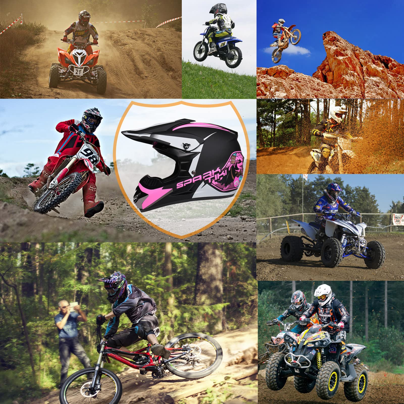 Casco Motocross Bambino Set, Casco da Cross, Casco Integrale da MTB Adulti E Bambini, Caschi Bicicletta Downhill MX Enduro con Occhiali Guanti Mask Rete Del Casco (S-XL, 52-59CM)