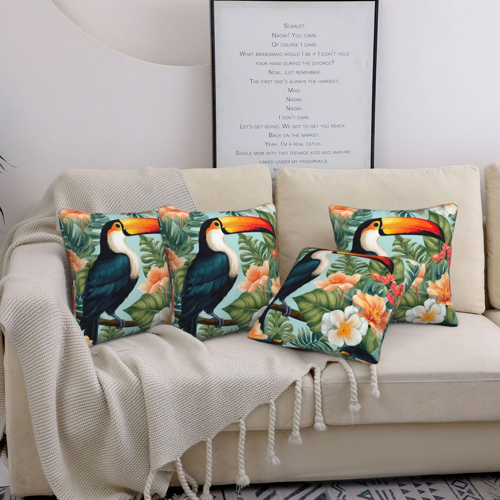 Coussin tropical et oiseau insufflez un air d'exotisme moderne dans votre chambre